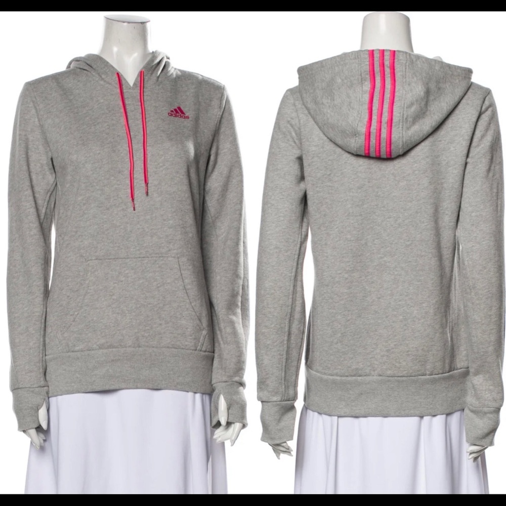 ADIDAS V-Neck Long Sleeve Hooded Sweatshirt Gray
